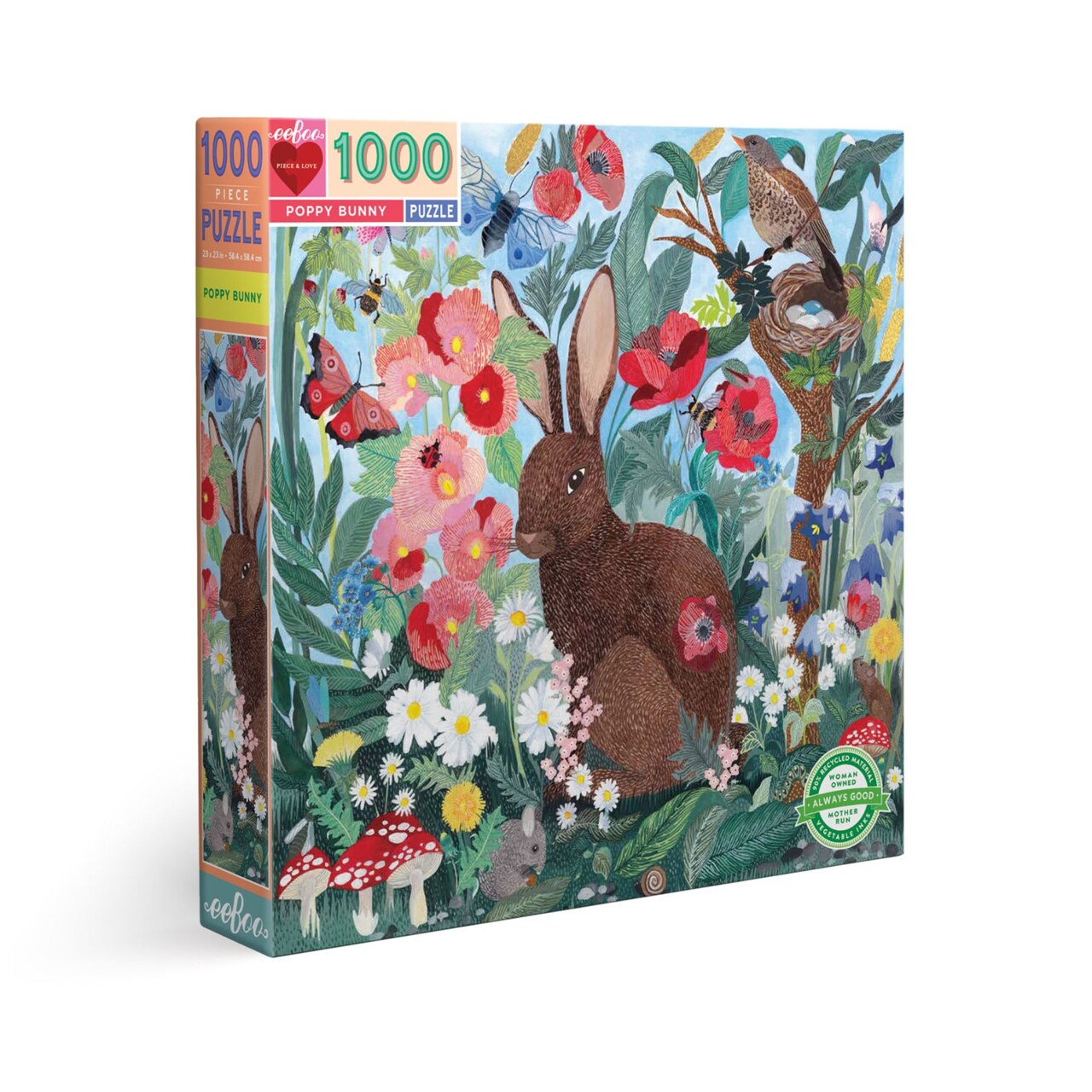 eeBoo Piece and Love Poppy Bunny 1000 piece square adult Jigsaw Puzzle